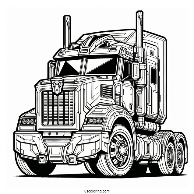 Autobot And Truck Optimus Prime Coloring Page