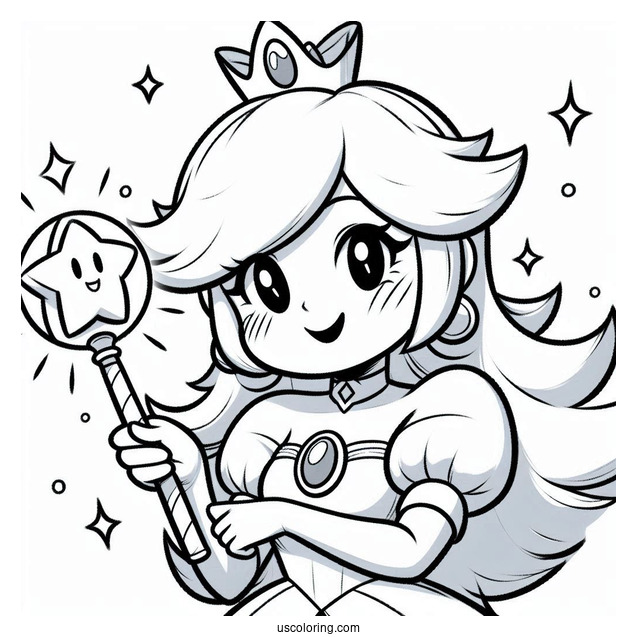 Rosalina Coloring Page Smiling While Holding Star Wand