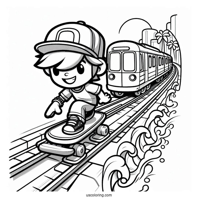 Subway Surfers Coloring Page On The Edge Of A Train
