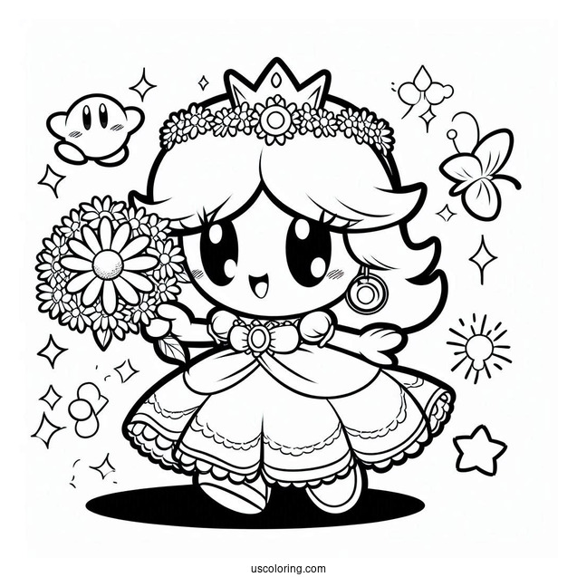 Princess Daisy Coloring Page With Kirby