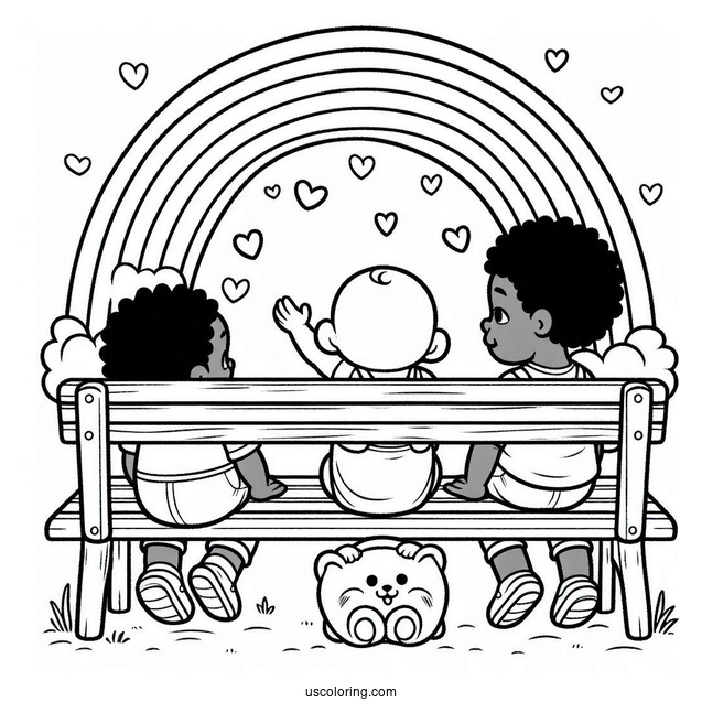 Rainbow Friends Coloring Page Watching Rainbow Babies On A Bench