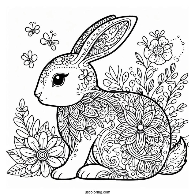 Floral Rabbit Coloring Page Mandala