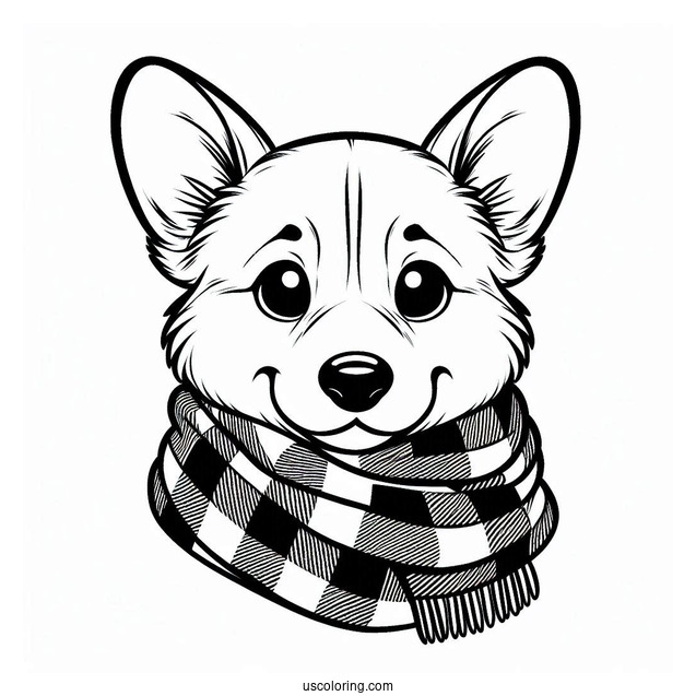 Simple Corgi Coloring Page With Checkered Scarf