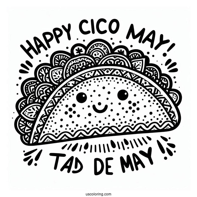 Taco With Happy Cinco De Mayo Greeting Coloring Sheet