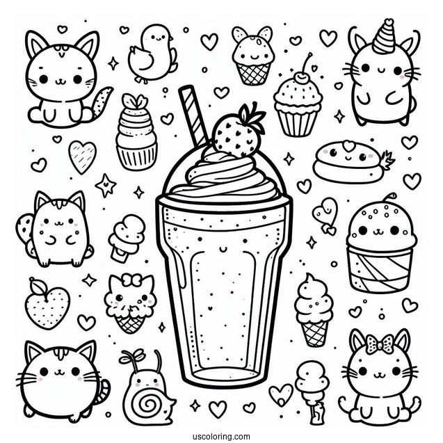 Cute Coloring Page Milkshake With Tiny Animals