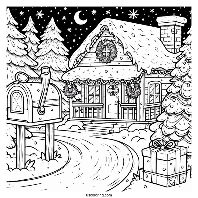 North Pole Coloring Page Express Mailbox