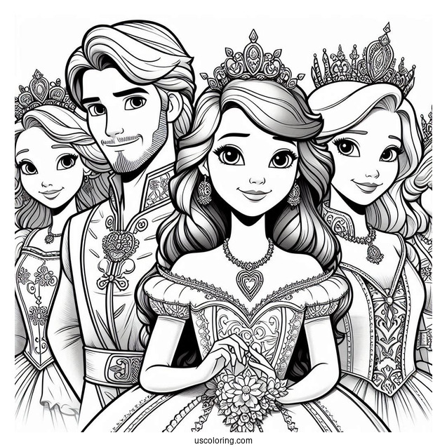 Sofia The First Coloring Pages With King Roland, Queen Miranda, Princess Amber, And Prince James