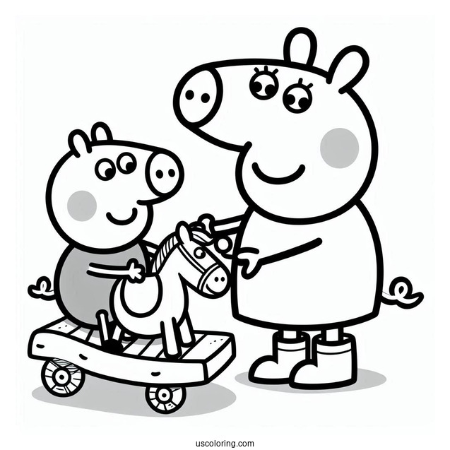 Peppa And George Playing Together On Toy Horse