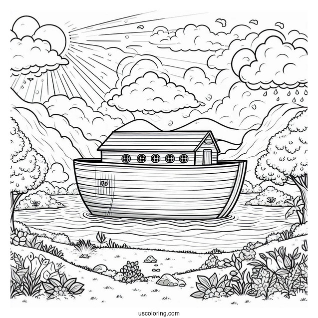 Simple Noah's Ark Coloring Page Before The Flood For Preschoolers