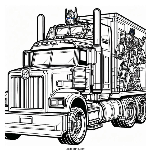 Autobot And Truck Optimus Prime Coloring Page
