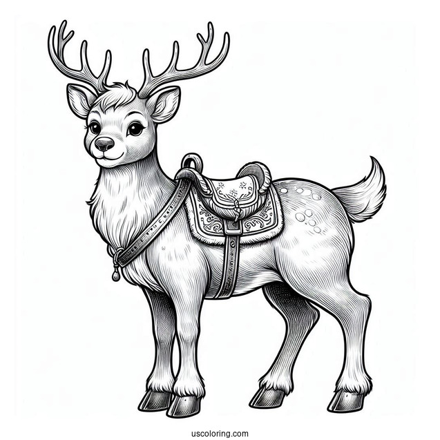 Realistic Looking Reindeer Wearing a Christmas Saddle