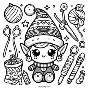 Kawaii Themed Elf Making Toys To Color