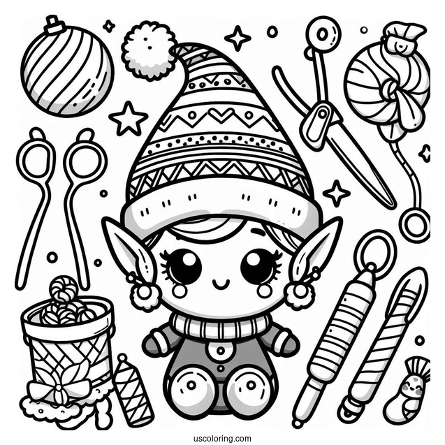 Kawaii Themed Elf Making Toys To Color