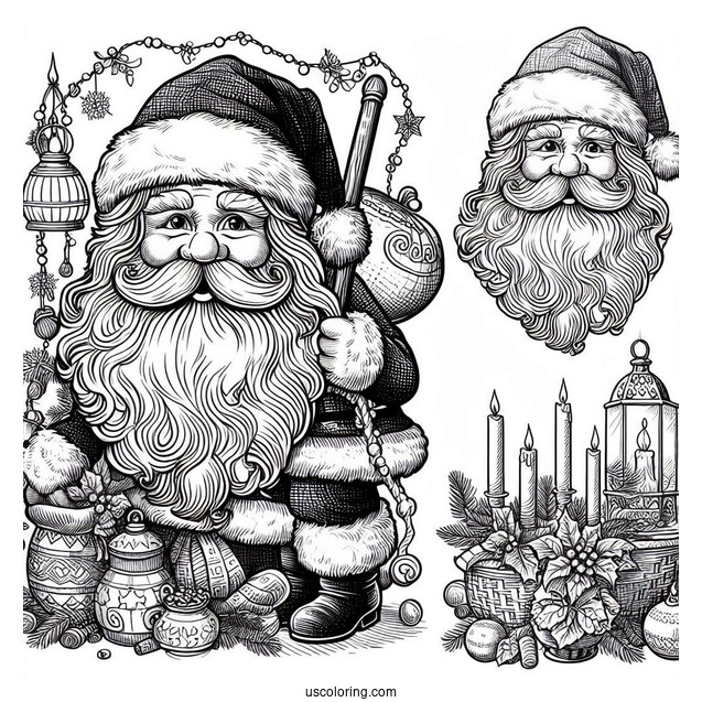 Coloring Page Of An Old Fashioned Santa