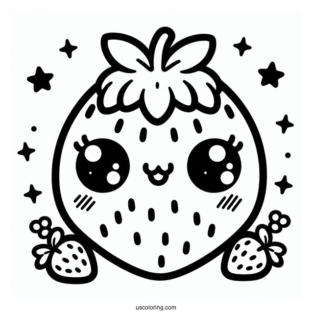 Cute Kawaii Strawberry Coloring For Preschoolers