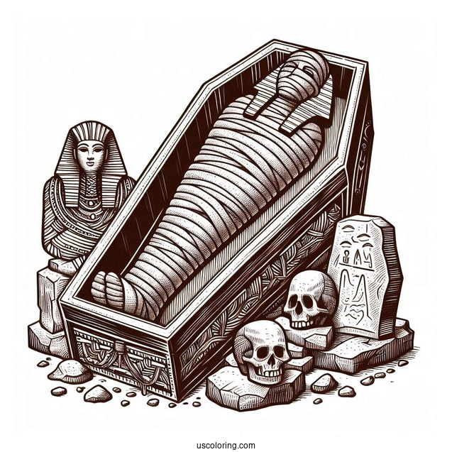 Realistic Egyptian Mummy Coloring Page Stone Coffin