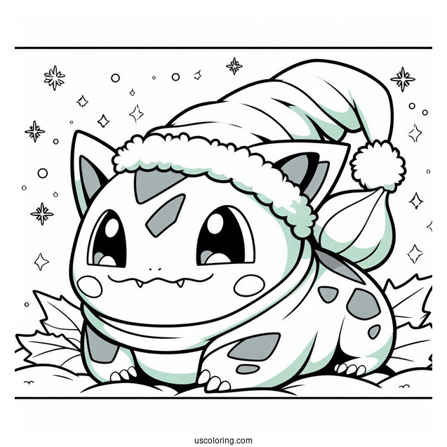 Pokemon Christmas Coloring Page Card With Bulbasaur