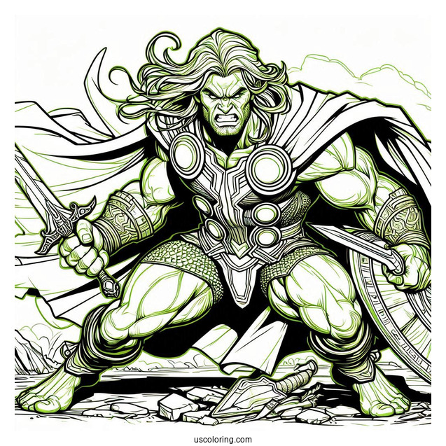 Hulk Coloring Page Attacking Thor For Kids