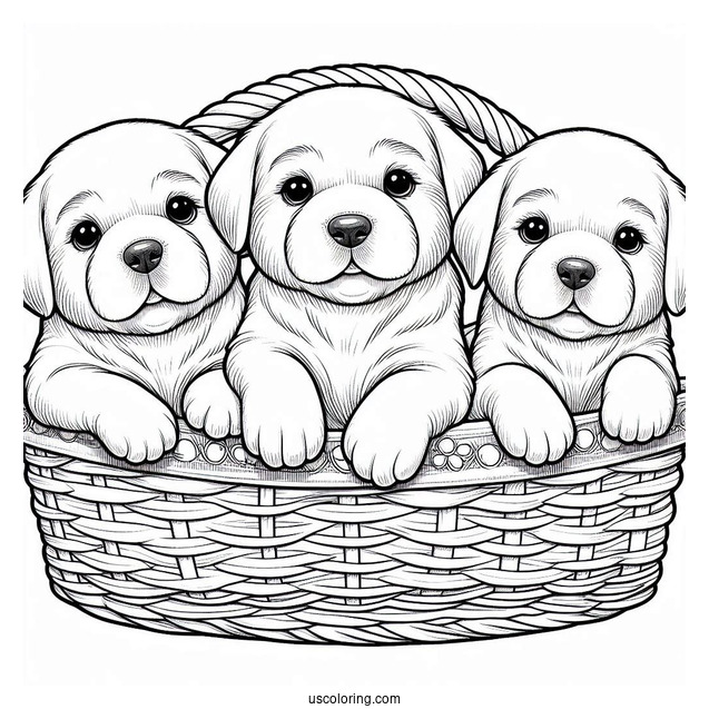 Three Puppies In Basket