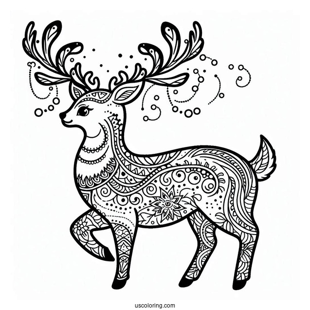Aesthetic Reindeer Coloring Page For Adults
