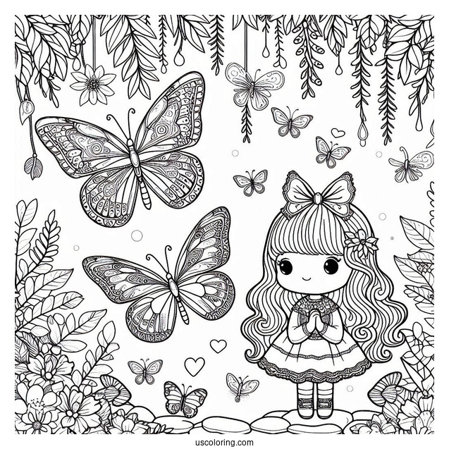 Large Butterflies In A Secret Garden With Little Girl