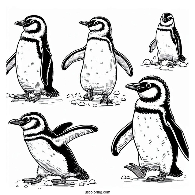 Marching African Penguins Coloring Sheet