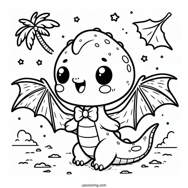Kawaii Pterodactyl Coloring Page For Kids