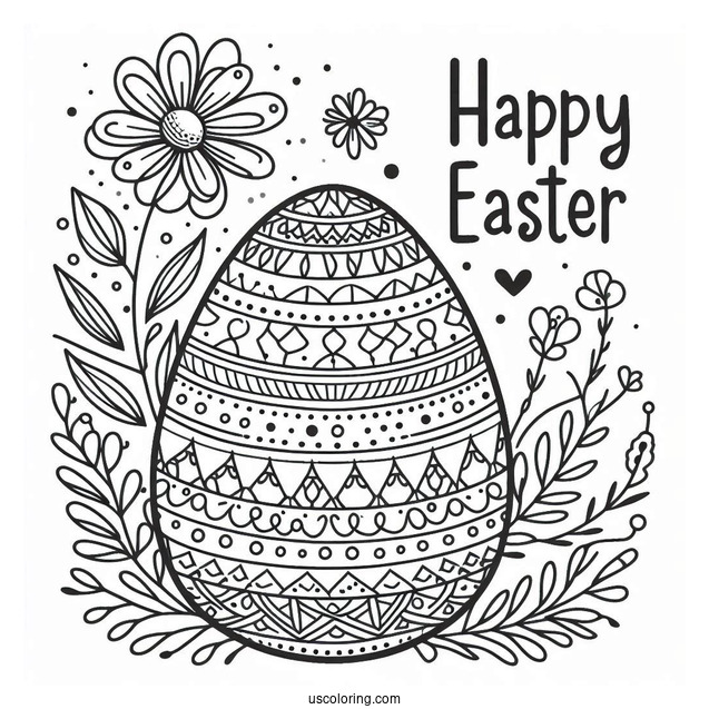 Egg With Happy Easter Coloring Page Words For Kids