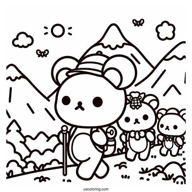 Rilakkuma Coloring Page Hiking With Kiiroitoiri, Korilakkuma, And Chairoikoguma