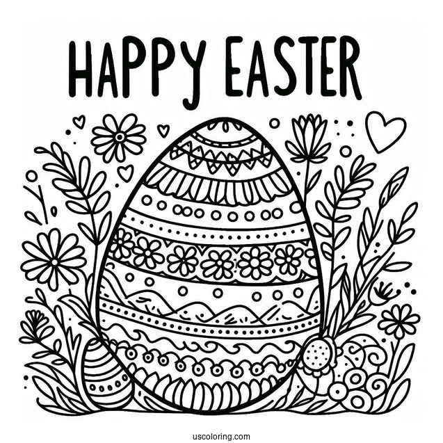 Egg With Happy Easter Coloring Page Words For Kids