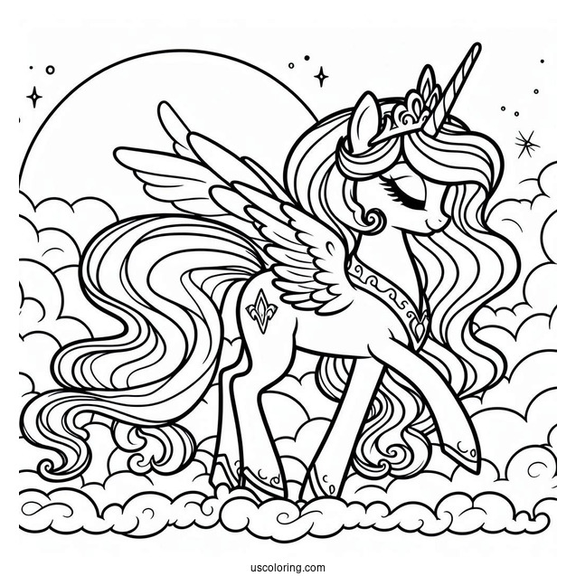 Pretty Princess Celestia Coloring Page Walking In The Clouds For Kids