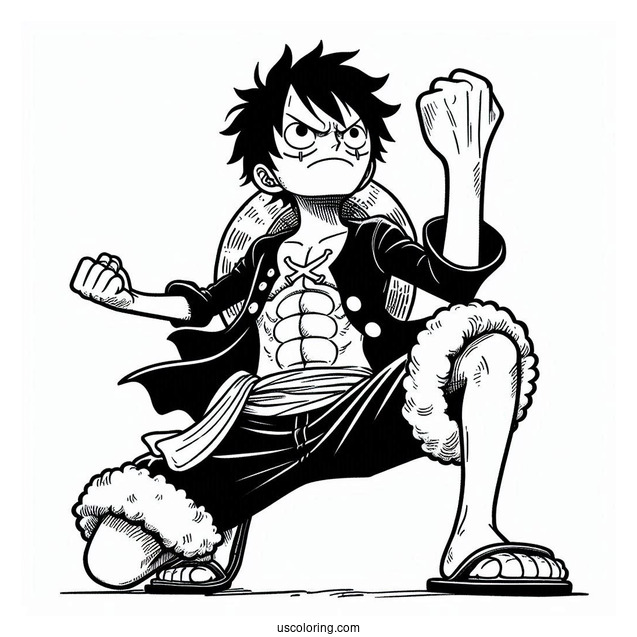 One Piece Coloring Page Of Monkey D Luffy In Iconic Pose