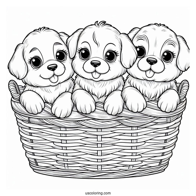 Three Puppies In Basket