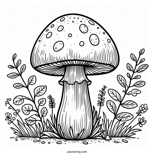 Beautiful Mushroom Coloring Page Growing With Weeds