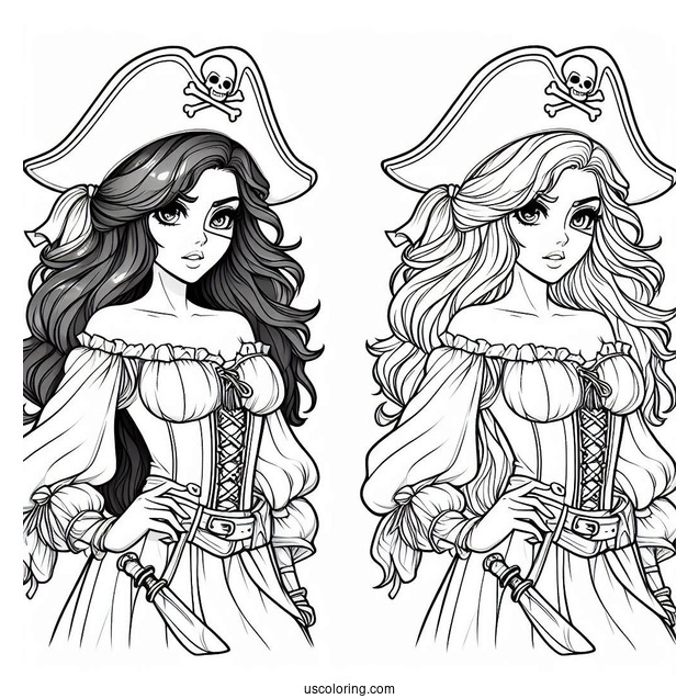 Pretty Female Pirate Coloring Page