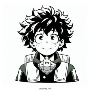 Deku Coloring Page Of Easy Izuku Midoriya Smiling For Kids