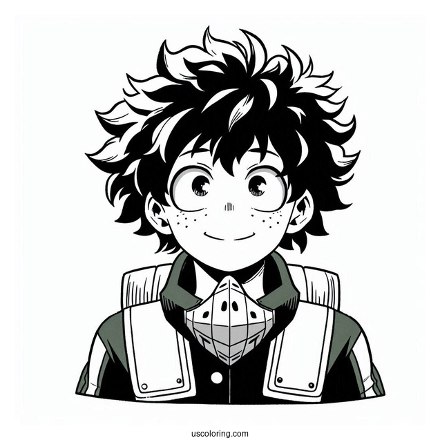 Deku Coloring Page Of Easy Izuku Midoriya Smiling For Kids