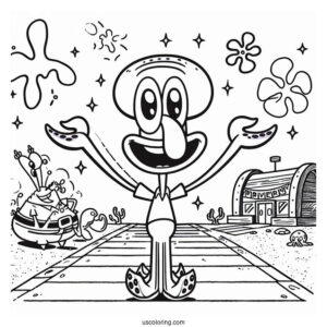 Simple Eugene Harold Krabs With Squidward Coloring Page For Kids