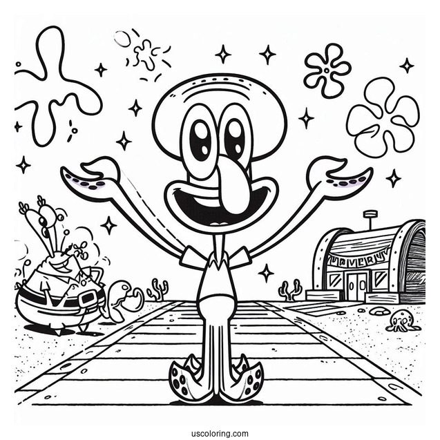 Simple Eugene Harold Krabs With Squidward Coloring Page For Kids