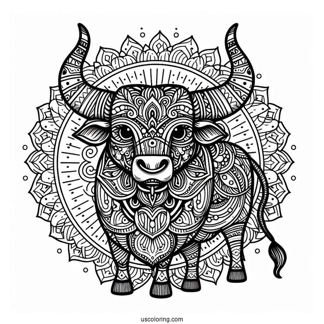 Intricate Bull Mandala Coloring Page