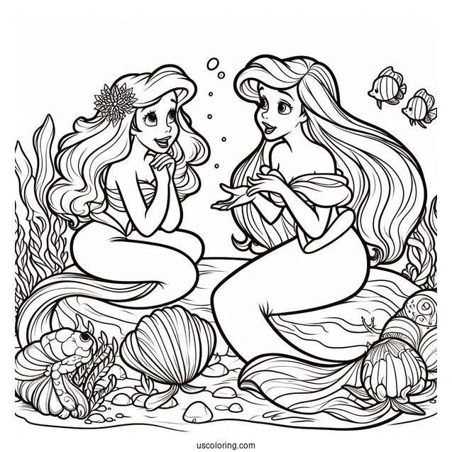 Coloring Page Of Ariel Talking To Flouders