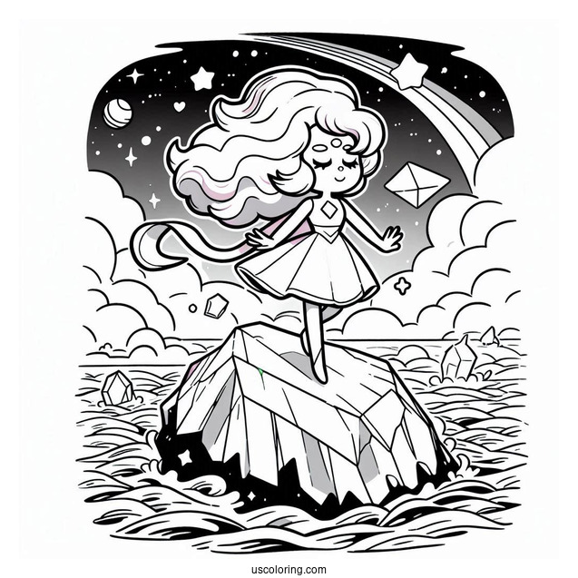 Steven Universe Coloring Page Of Rainbow Quartz Floating On Cliff