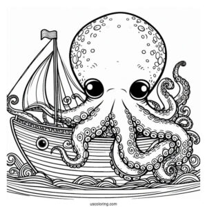 Gian Octopus Coloring Page Peering At Boat