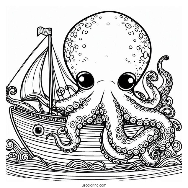 Gian Octopus Coloring Page Peering At Boat