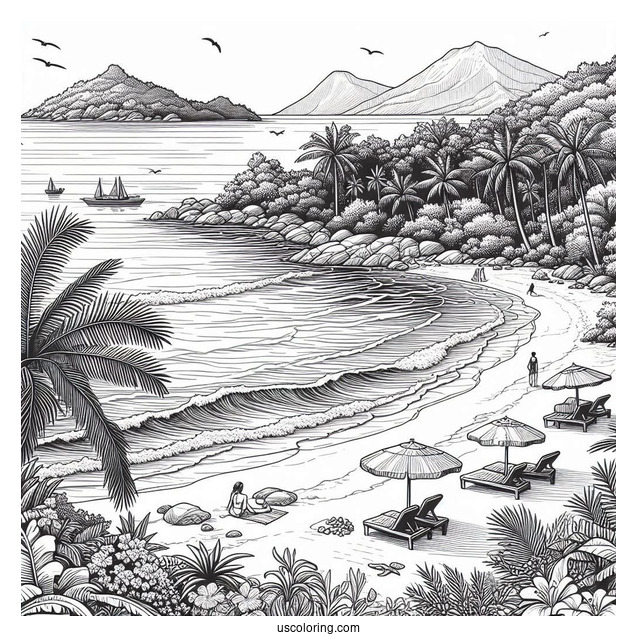 Realistic Beach Coloring Page Shoreline