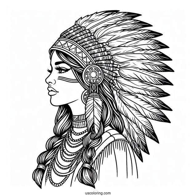 Native American Coloring Page Chief Wearing Headdress And Traditional Clothing Coloring Page