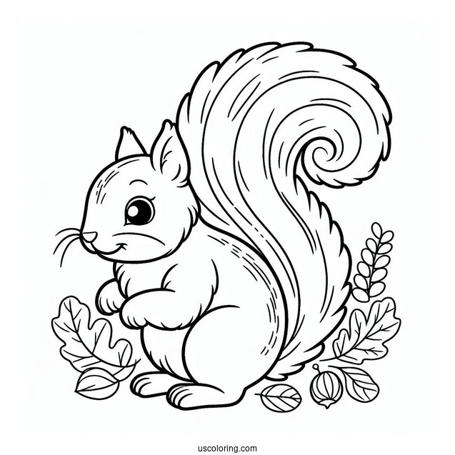 Simple Squirrel Coloring Page Outline In Fall For Kids