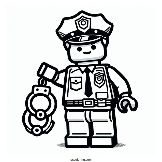 Coloring Page Of Lego Police Officer Holding Cuffs And Badge
