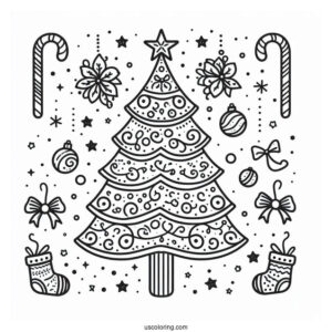 Simple Outline Of a Christmas Tree With Decorations