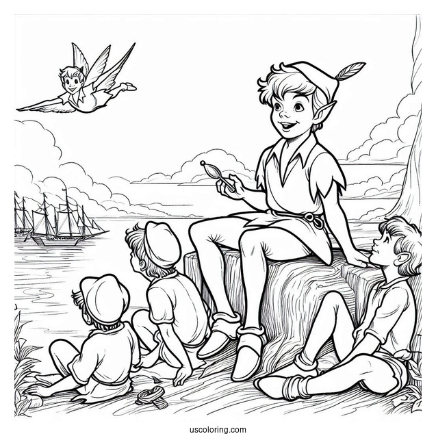 Coloring Page Of Peter Pan And The Lost Boys